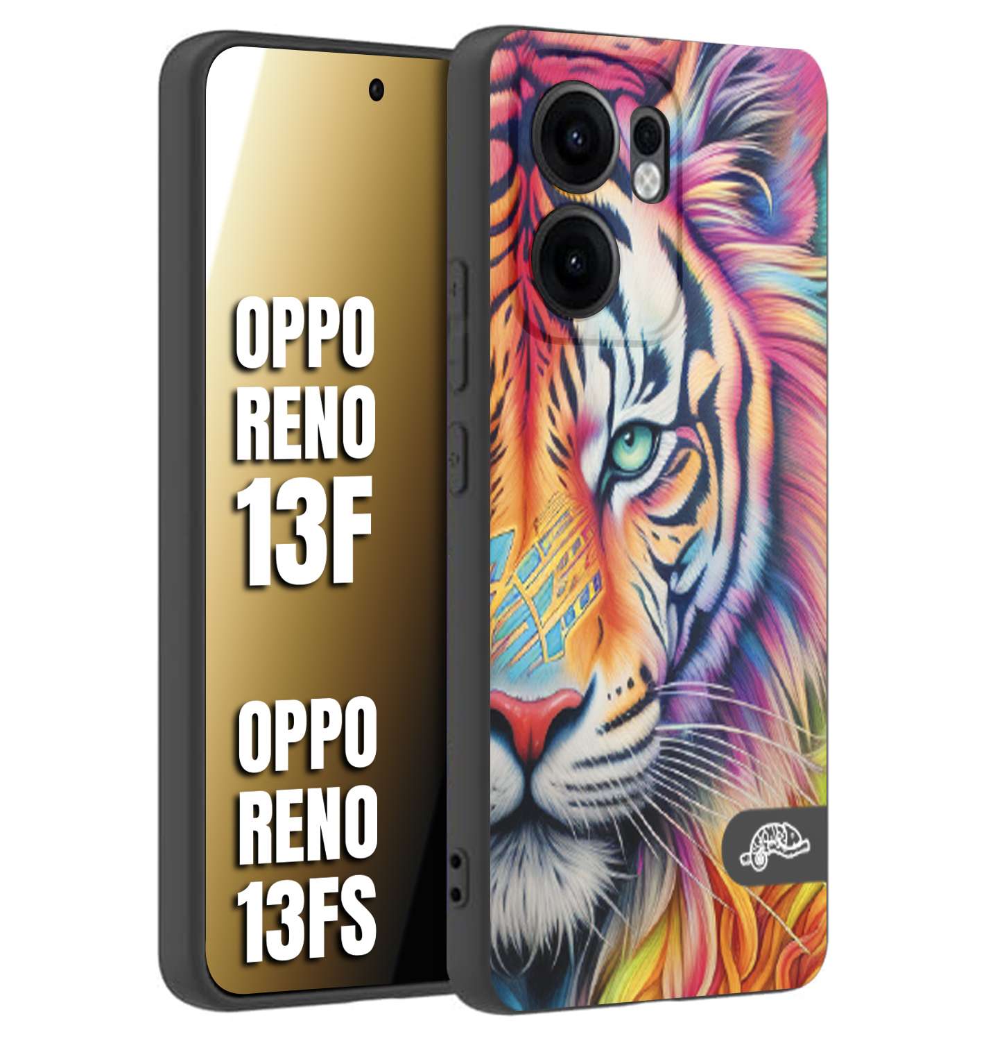 CUSTOMIZZA - Custodia cover nera morbida in tpu compatibile per Oppo Reno 13 F animali color tigre tiger viso colori vibranti disegnato schizzo