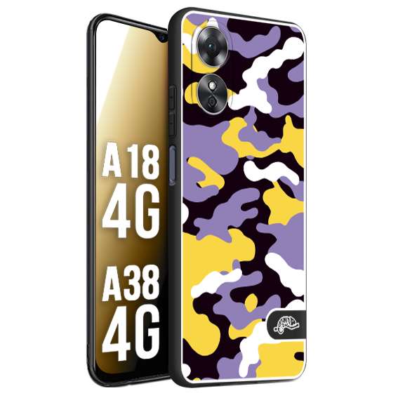 CUSTOMIZZA - Custodia cover nera morbida in tpu compatibile per Oppo A18 4G - A38 4G camouflage mimetico militare viola lilla giallo