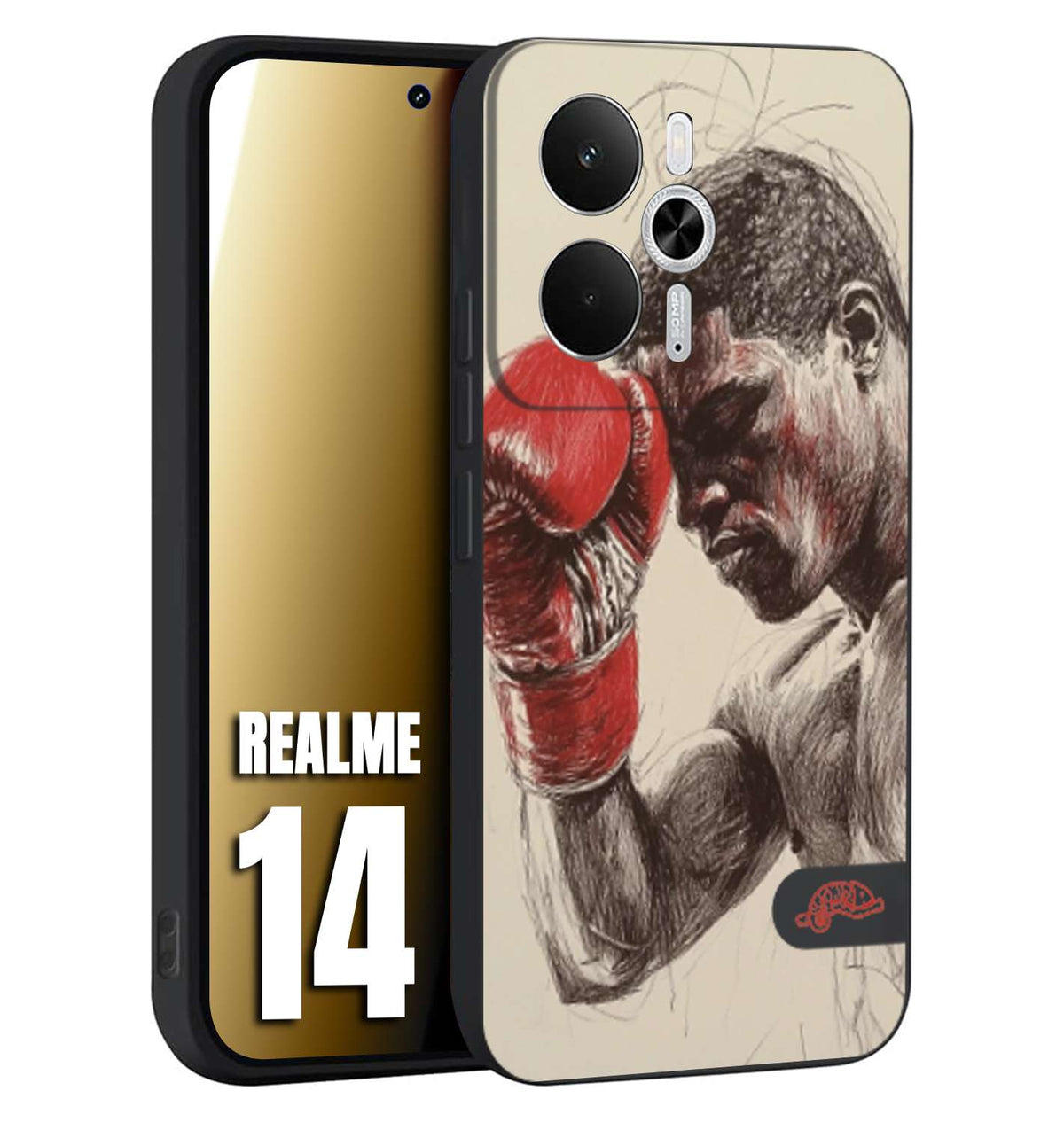 CUSTOMIZZA - Custodia cover nera morbida in tpu compatibile per Realme 14 5G pugilato pugili disegno tattoo guantoni boxer pesi massimi