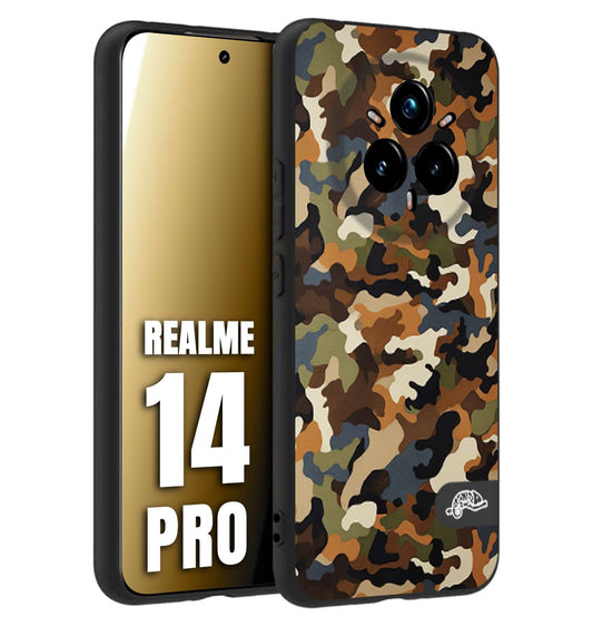 CUSTOMIZZA - Custodia cover nera morbida in tpu compatibile per Realme 14 PRO camouflage mimetico militare moderno blu marrone beige