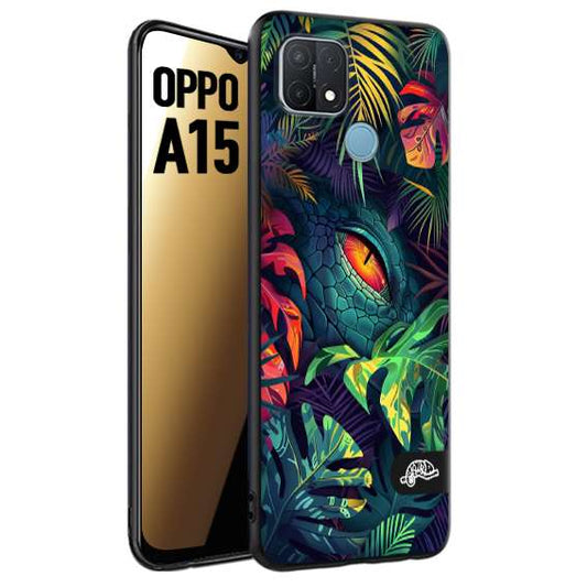 CUSTOMIZZA - Custodia cover nera morbida in tpu compatibile per Oppo A15 animali color giungla tropicale occhio di coccodrillo alligatore disegnato
