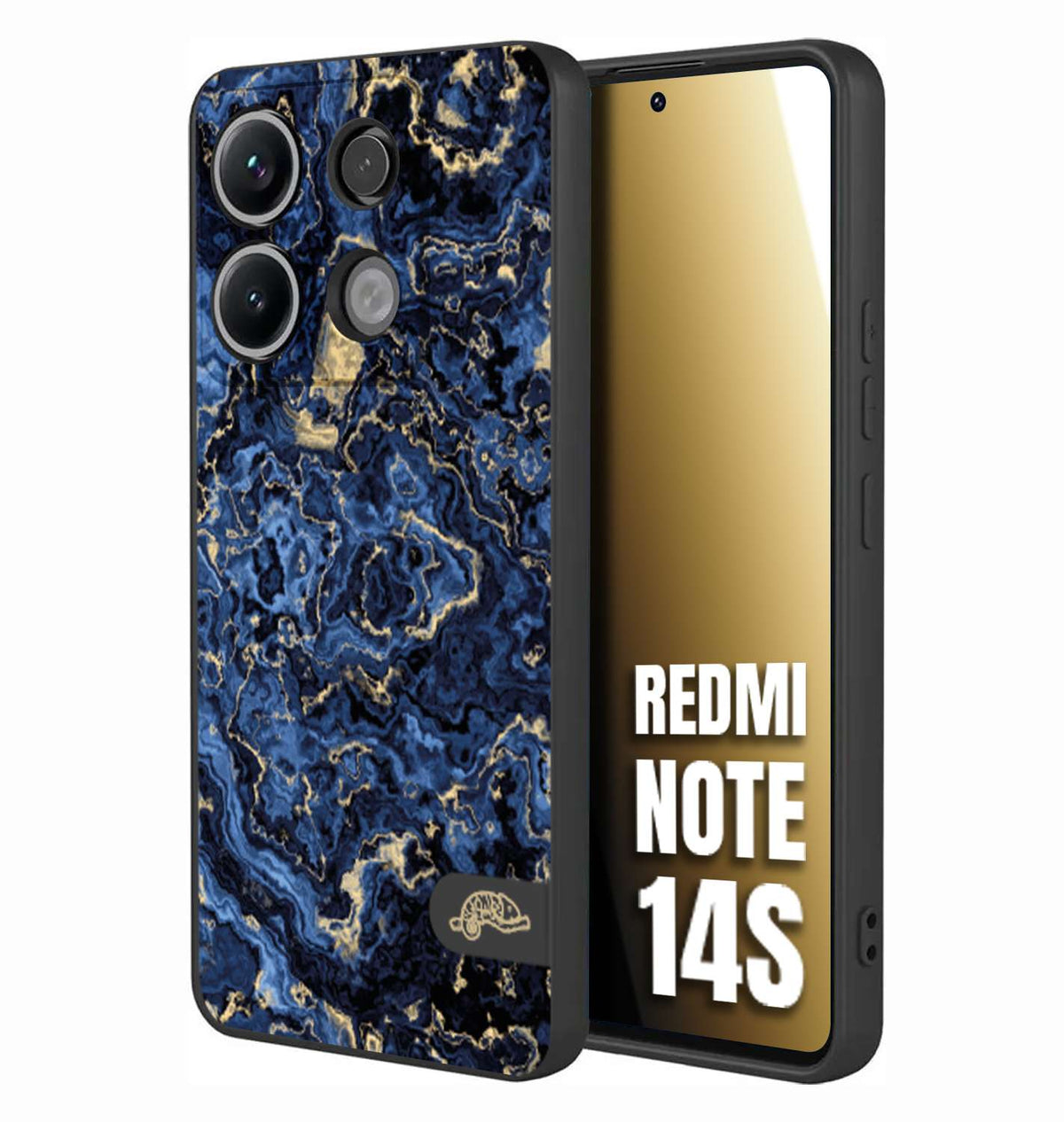 CUSTOMIZZA - Custodia cover nera morbida in tpu compatibile per Xiaomi Redmi Note 14S effetto marmo marble blu venature dorato psichedelico