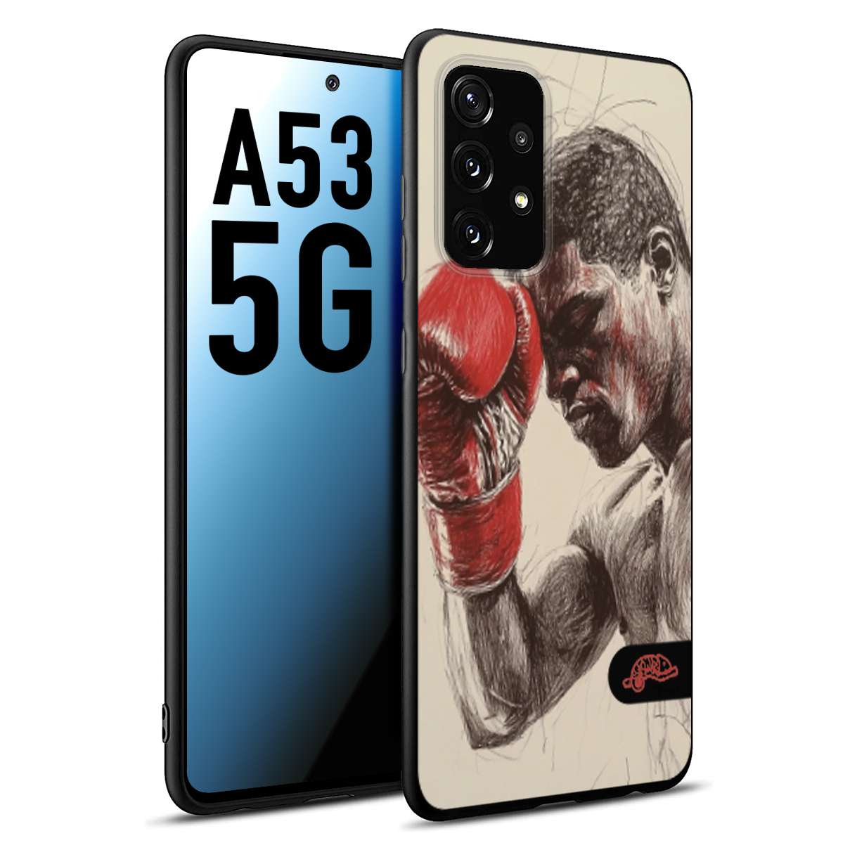 CUSTOMIZZA - Custodia cover nera morbida in tpu compatibile per Samsung A53 5G pugilato pugili disegno tattoo guantoni boxer pesi massimi
