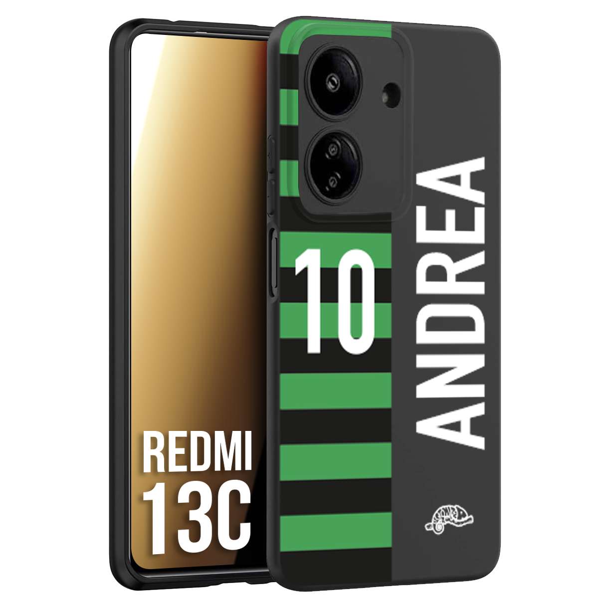 CUSTOMIZZA - Custodia cover nera morbida in tpu compatibile per Xiaomi Redmi 13C personalizzata calcio football nome e numero calciatori neroverde