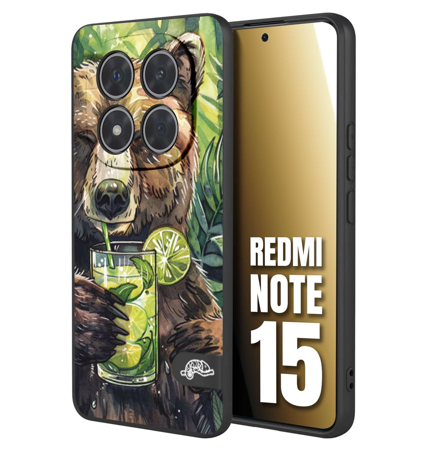CUSTOMIZZA - Custodia cover nera morbida in tpu compatibile per Xiaomi Redmi Note 15 fiori estate disegnata cocktails animali simpatici orso bear negroni