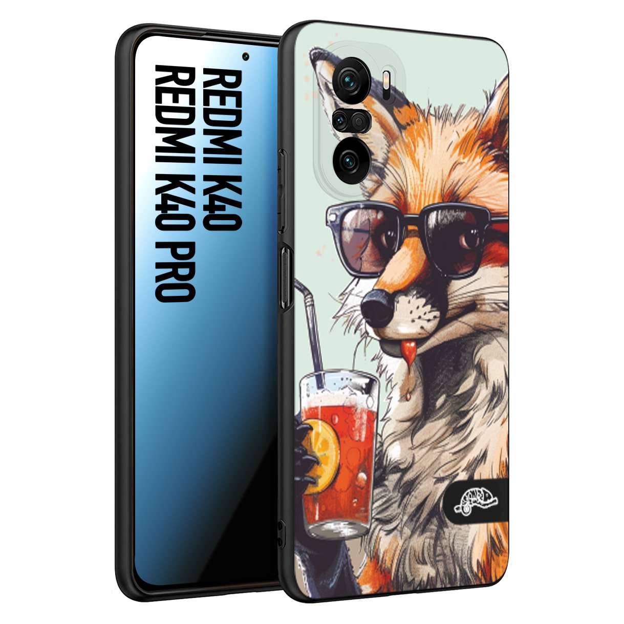 CUSTOMIZZA - Custodia cover nera morbida in tpu compatibile per Xiaomi Redmi K40 - K40 Pro estate disegnata cocktails animali simpatici fox volpe negroni
