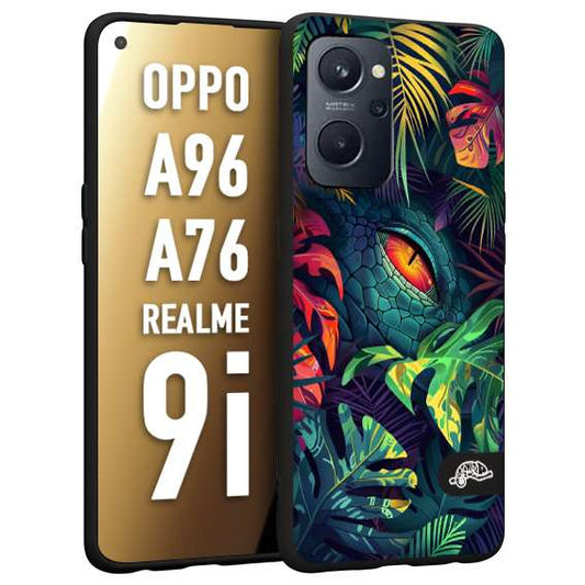 CUSTOMIZZA - Custodia cover nera morbida in tpu compatibile per Realme 9i - A96 - A76 animali color giungla tropicale occhio di coccodrillo alligatore disegnato