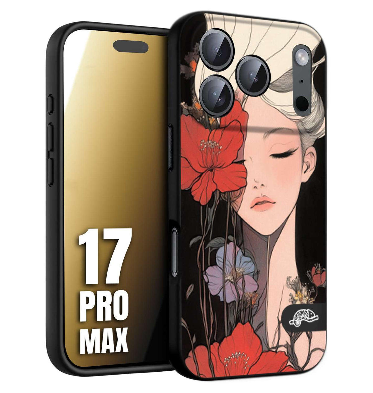 CUSTOMIZZA - Custodia cover nera morbida in tpu compatibile per iPhone 17 PRO MAX woman flower Fantasia Floreale Design Donna e Fiori, Retro Artistico