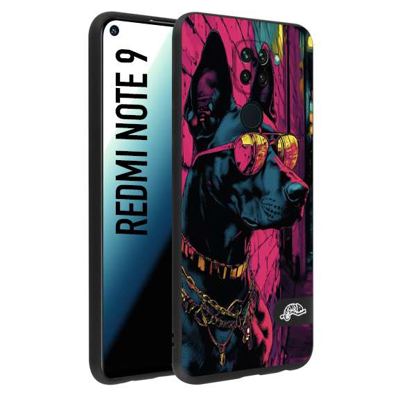 CUSTOMIZZA - Custodia cover nera morbida in tpu compatibile per Xiaomi Redmi Note 9 animali cyberpunk dobermann cane street dog fucsia blu