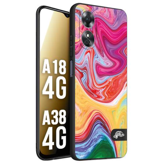 CUSTOMIZZA - Custodia cover nera morbida in tpu compatibile per Oppo A18 4G - A38 4G colorata fantasia vortice marmo onde verde fucsia gialla