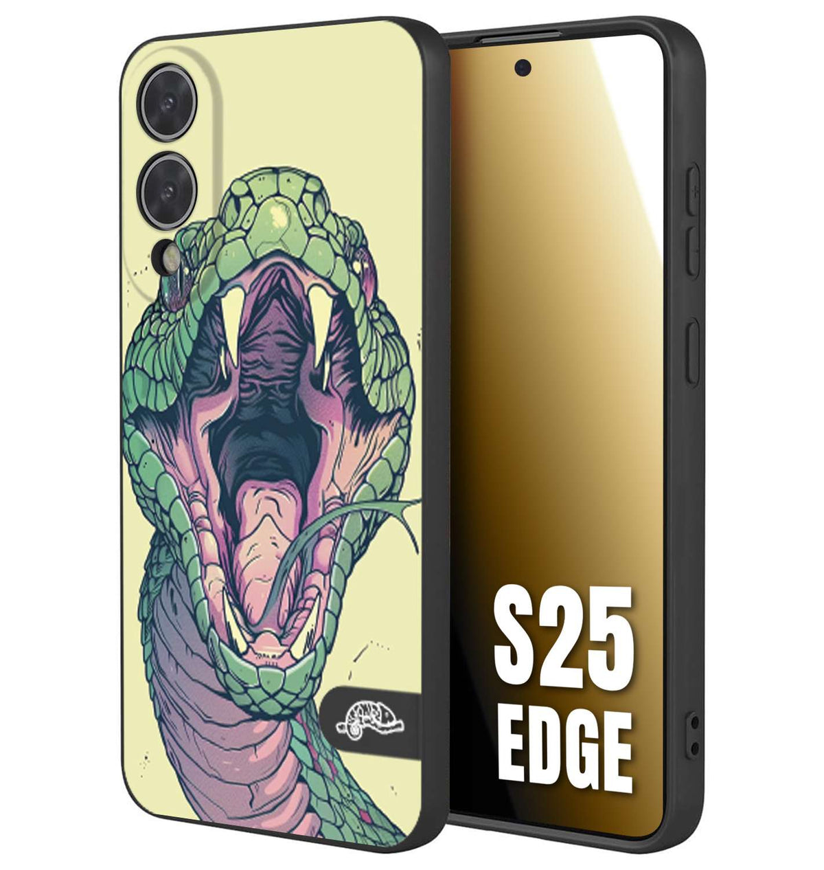CUSTOMIZZA - Custodia cover nera morbida in tpu compatibile per Samsung S25 EDGE snake yellow green serpente tatuaggio tattoo disegnato a mano