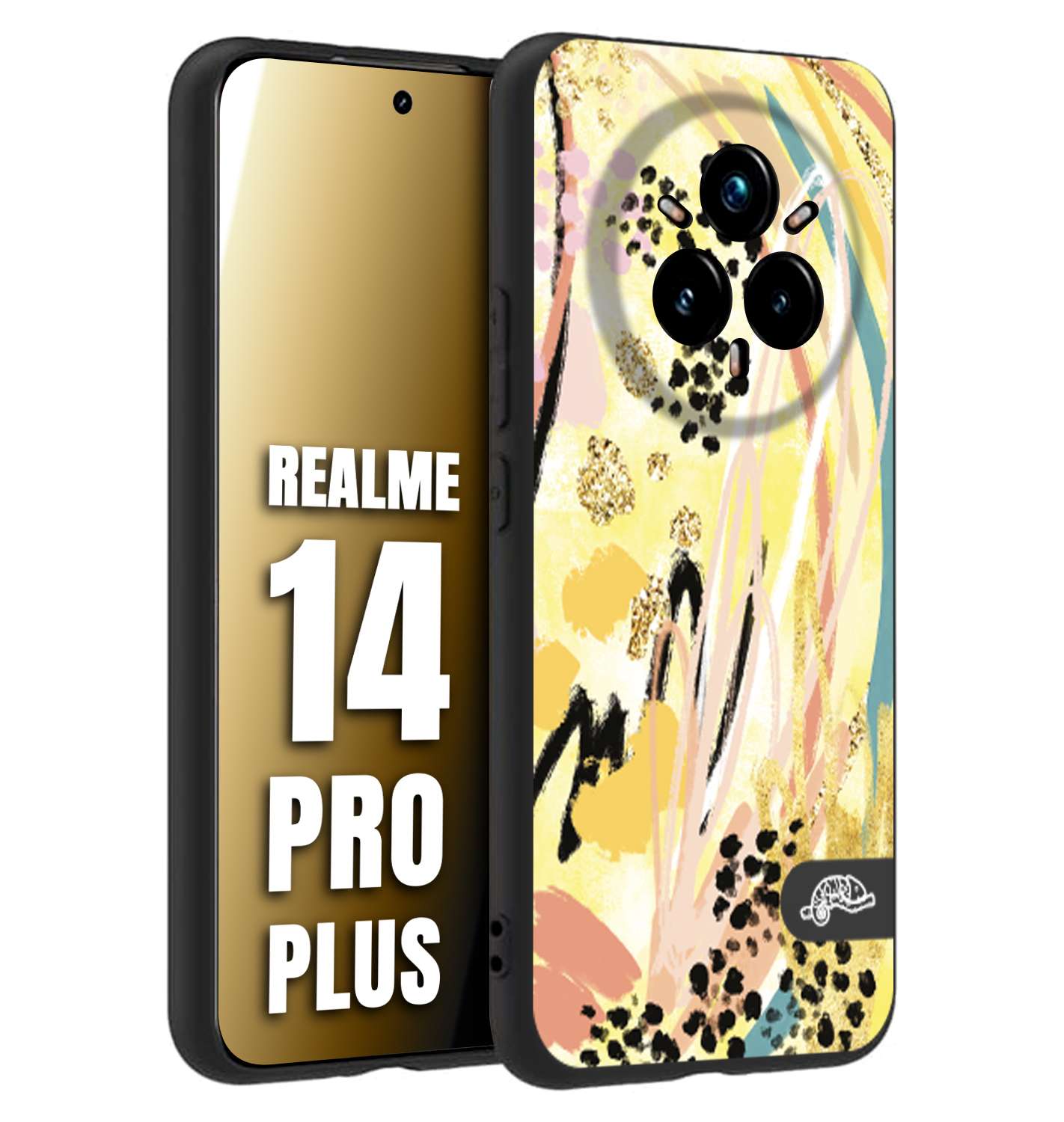 CUSTOMIZZA - Custodia cover nera morbida in tpu compatibile per Realme 14 PRO PLUS astratti donna flower fantasia estate gialla rosa leopardata