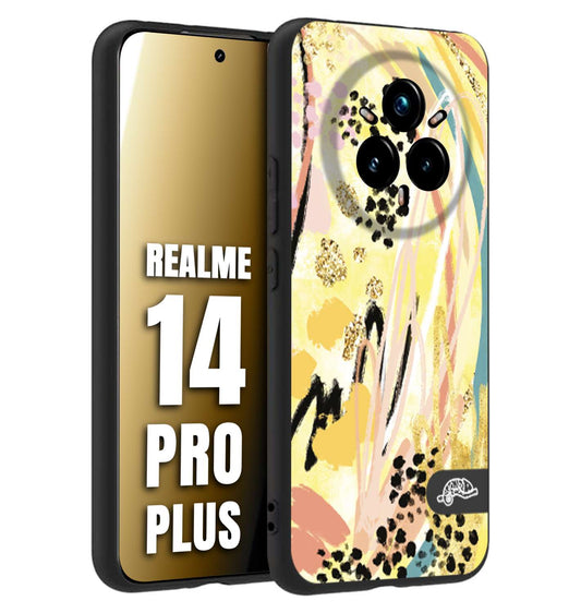 CUSTOMIZZA - Custodia cover nera morbida in tpu compatibile per Realme 14 PRO PLUS astratti donna flower fantasia estate gialla rosa leopardata