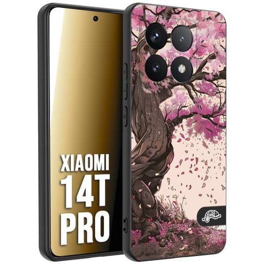 CUSTOMIZZA - Custodia cover nera morbida in tpu compatibile per Xiaomi 14T PRO giapponese colori morbidi fiori di ciliegio rosa disegnata