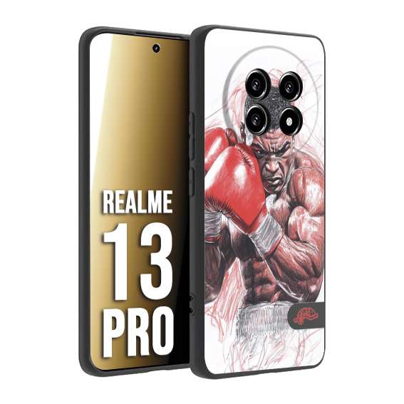 CUSTOMIZZA - Custodia cover nera morbida in tpu compatibile per Realme 13 PRO pugilato pugili disegno tattoo guantoni boxer pesi massimi iron mike