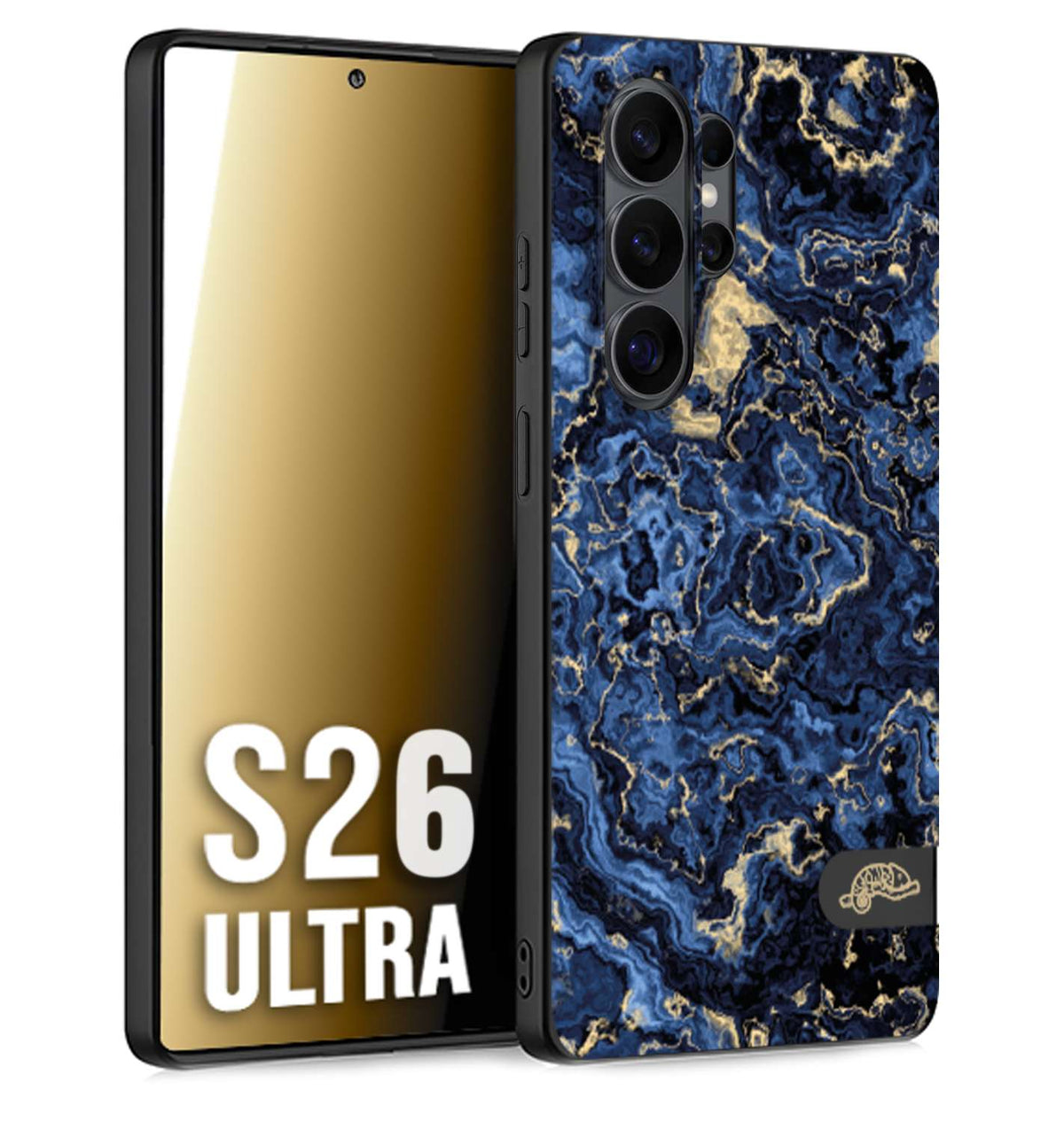 CUSTOMIZZA - Custodia cover nera morbida in tpu compatibile per Samsung S26 ULTRA effetto marmo marble blu venature dorato psichedelico