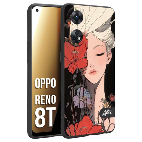 CUSTOMIZZA - Custodia cover nera morbida in tpu compatibile per Oppo Reno 8T woman flower Fantasia Floreale Design Donna e Fiori, Retro Artistico