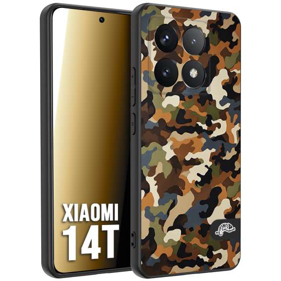 CUSTOMIZZA - Custodia cover nera morbida in tpu compatibile per Xiaomi 14T camouflage mimetico militare moderno blu marrone beige