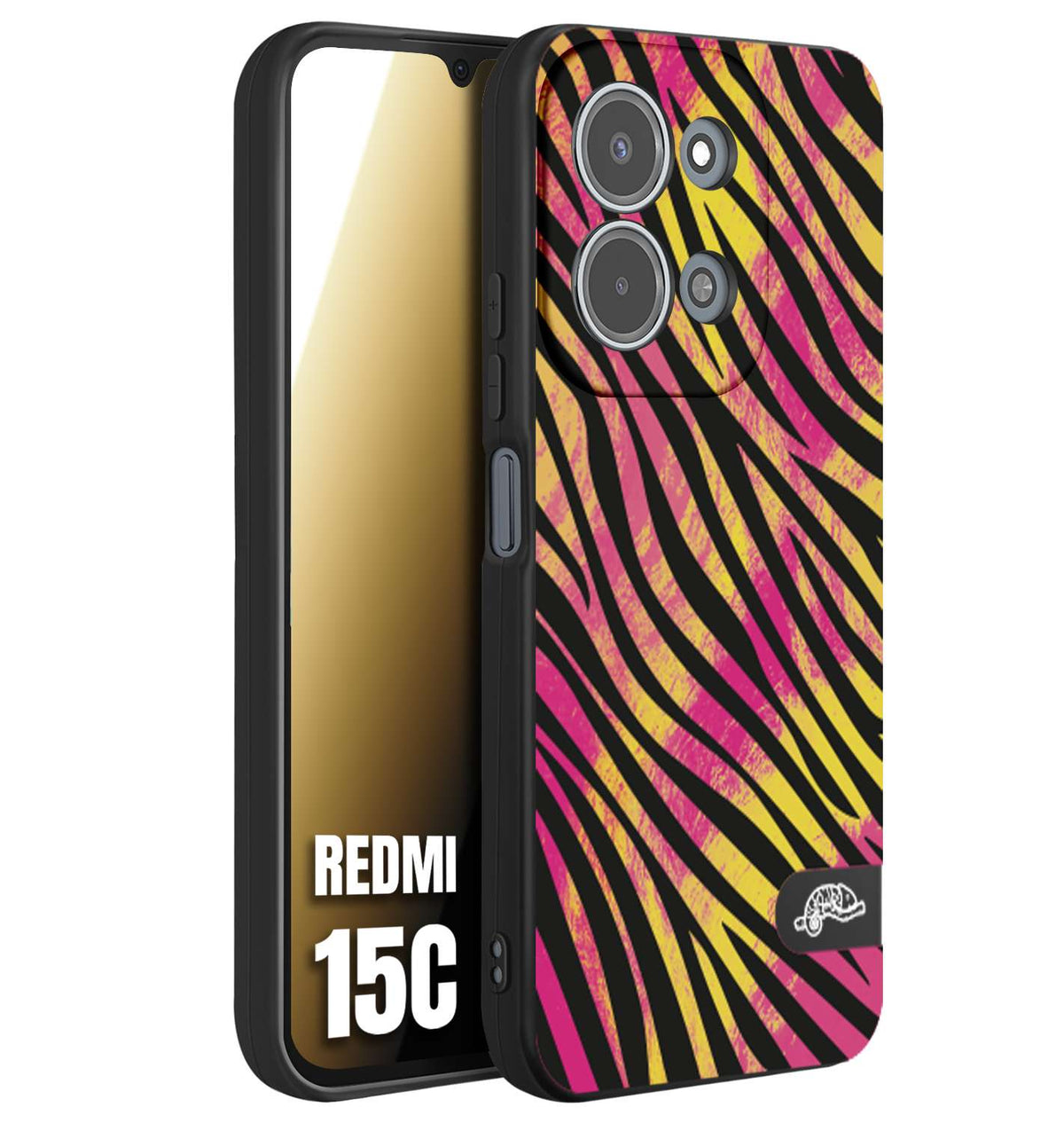 CUSTOMIZZA - Custodia cover nera morbida in tpu compatibile per Xiaomi Redmi 15C zebrata maculata a rilievo soft touch donna fucsia gialla