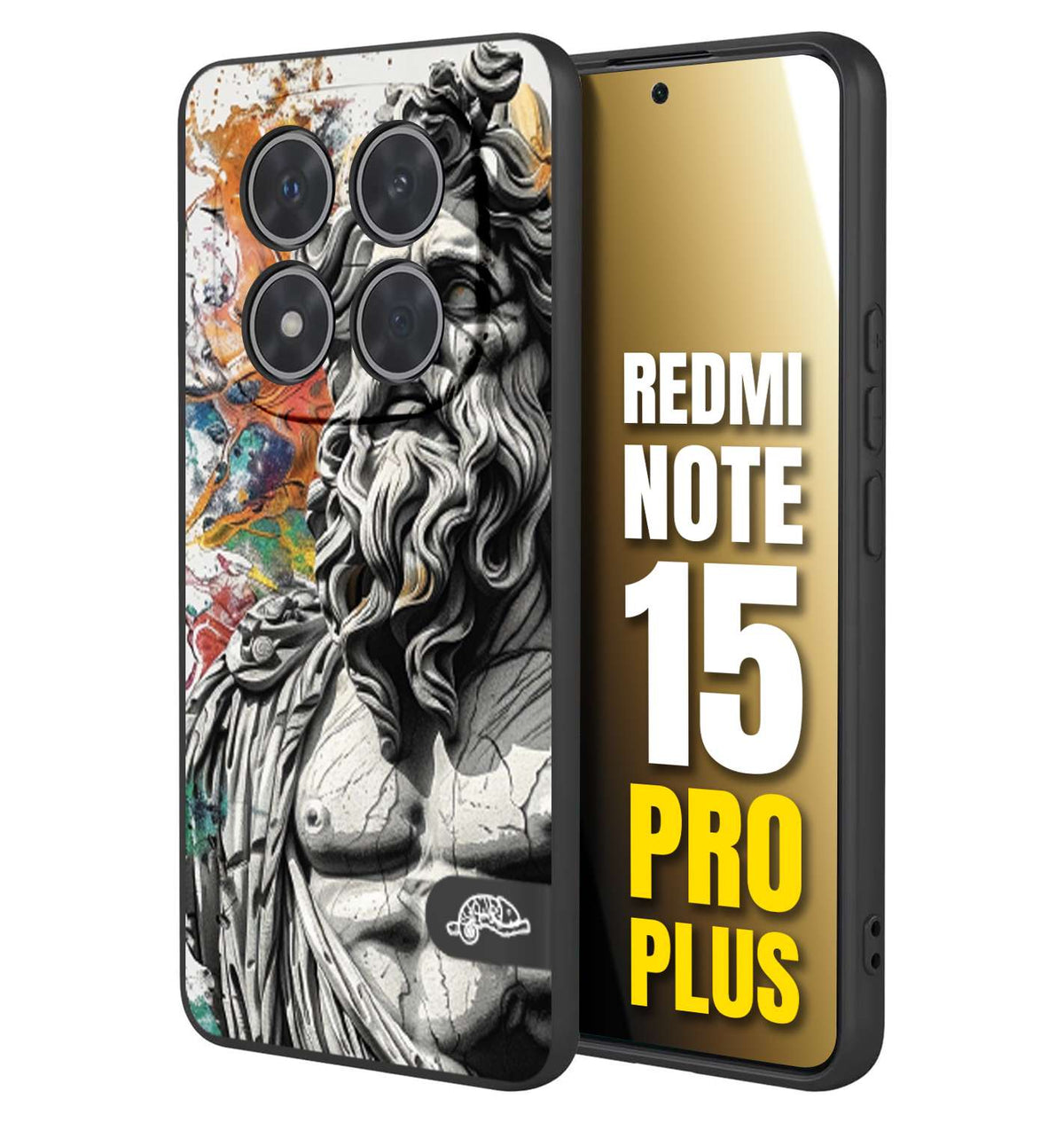 CUSTOMIZZA - Custodia cover nera morbida in tpu compatibile per Xiaomi Redmi Note 15 PRO PLUS statua colorata moderna antico tattoo splash color