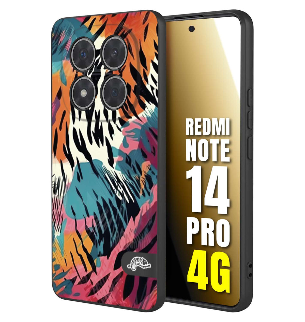 CUSTOMIZZA - Custodia cover nera morbida in tpu compatibile per Xiaomi Redmi Note 14 PRO 4G leopardato maculato tigrato tiger colorata summer color