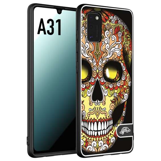 CUSTOMIZZA - Custodia cover nera morbida in tpu compatibile per Samsung A31 teschio messicano Mexican skull giallo rosso arancio