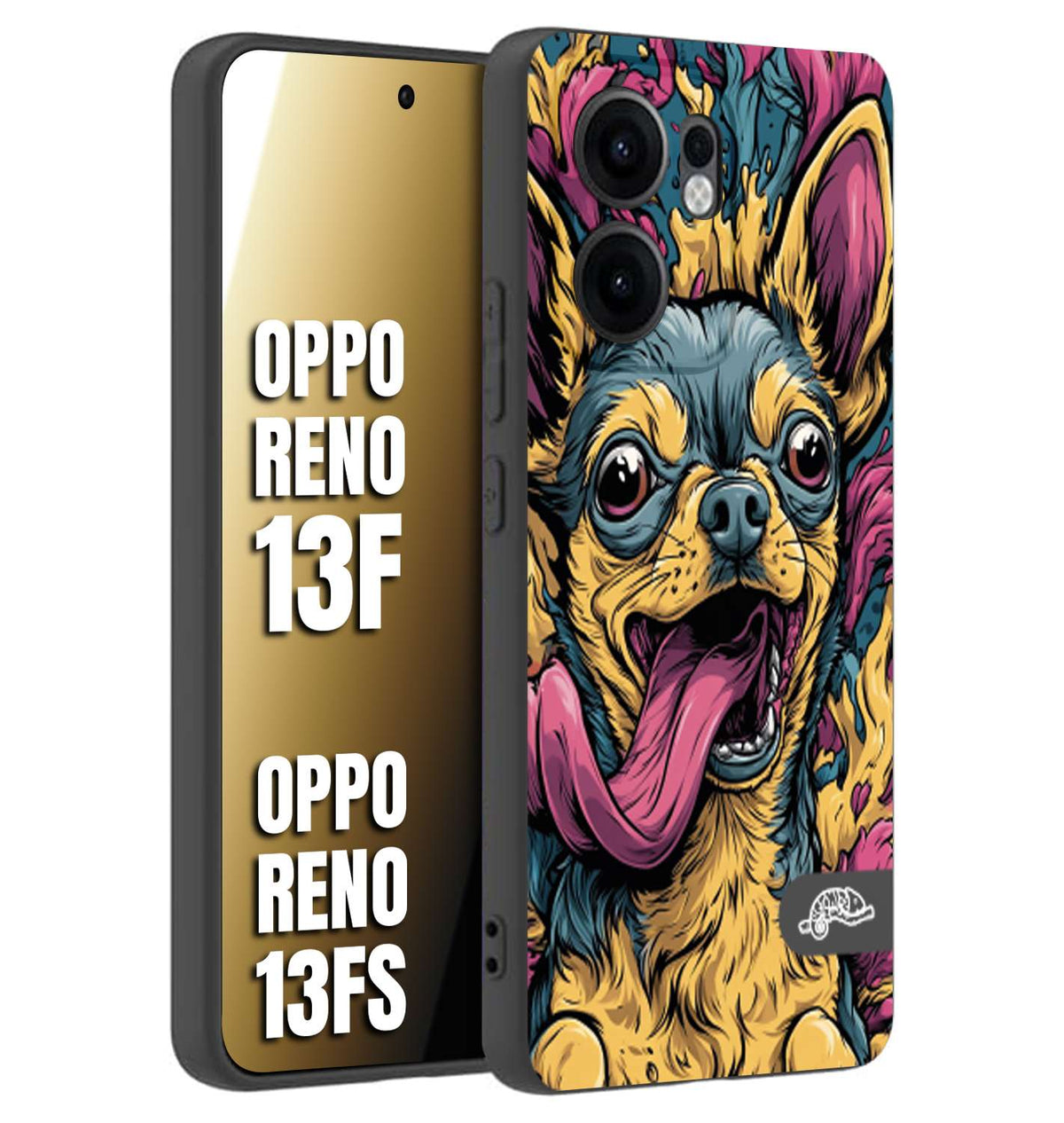 CUSTOMIZZA - Custodia cover nera morbida in tpu compatibile per Oppo Reno 13 F Chihuahua illustrazione cane pop art cane street art cartone animato