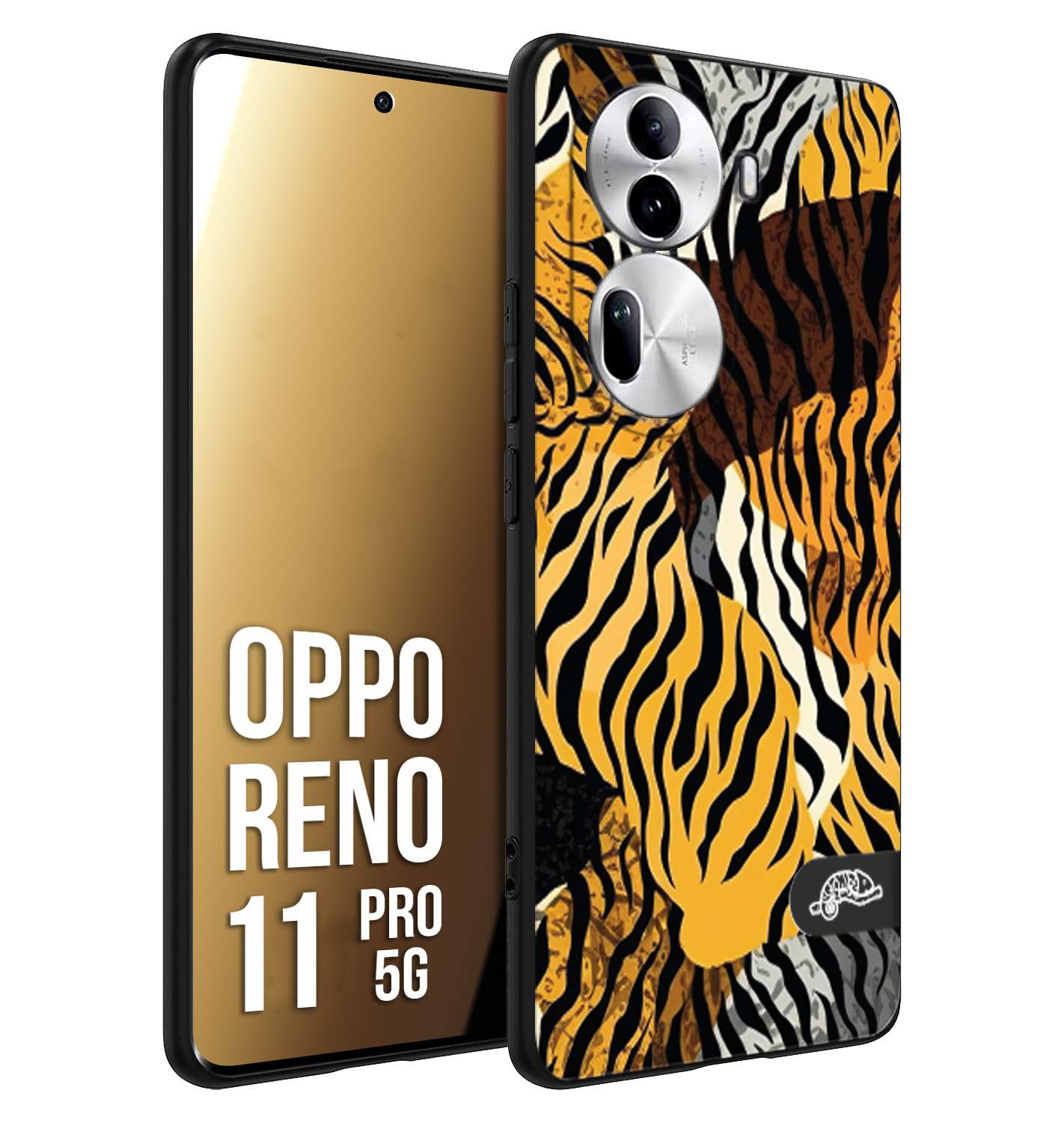 CUSTOMIZZA - Custodia cover nera morbida in tpu compatibile per Oppo Reno 11 PRO 5G leopardato tigrato tiger colorata donna fashion estate