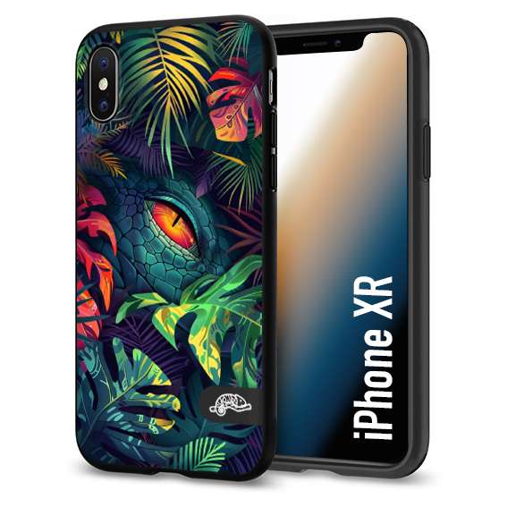CUSTOMIZZA - Custodia cover nera morbida in tpu compatibile per iPhone Xr animali color giungla tropicale occhio di coccodrillo alligatore disegnato