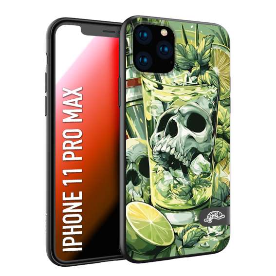 CUSTOMIZZA - Custodia cover nera morbida in tpu compatibile per iPhone 11 PRO MAX Mojito cocktail teschio illustrazione drink lime menta ghiacci tropicale street art