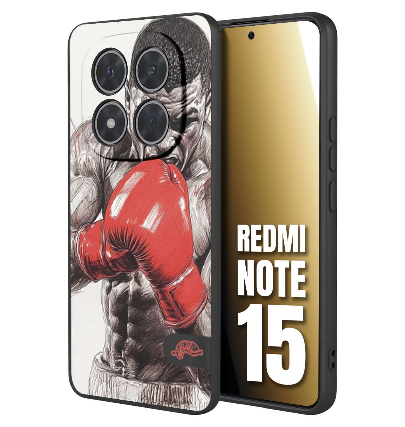 CUSTOMIZZA - Custodia cover nera morbida in tpu compatibile per Xiaomi Redmi Note 15 pugilato pugili disegno tattoo guantoni box pesi massimi gancio