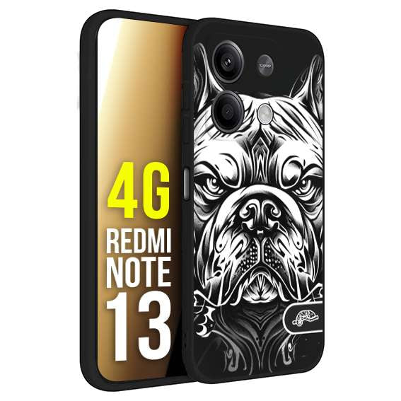 CUSTOMIZZA - Custodia cover nera morbida in tpu compatibile per Xiaomi Redmi Note 13 4G bulldog bianco a rilievo disegnato tattoo tatuaggio