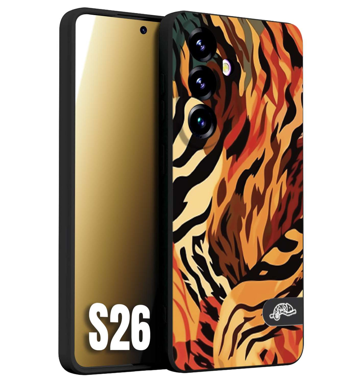 CUSTOMIZZA - Custodia cover nera morbida in tpu compatibile per Samsung S26 leopardato maculato tigrato tiger colorata gialla rossa arancio