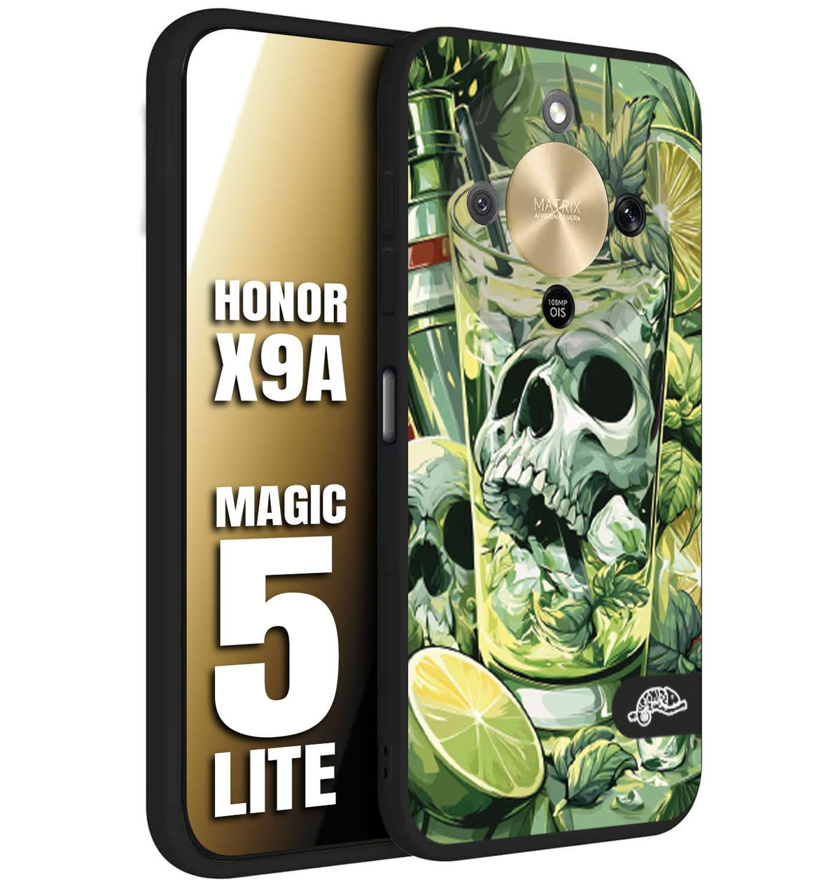 CUSTOMIZZA - Custodia cover nera morbida in tpu compatibile per Honor X9A - Honor Magic 5 Lite Mojito cocktail teschio illustrazione drink lime menta ghiacci tropicale street art