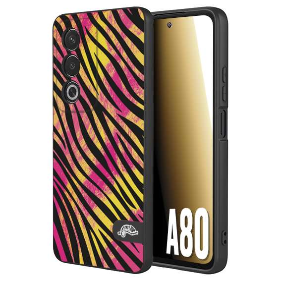CUSTOMIZZA - Custodia cover nera morbida in tpu compatibile per Oppo A80 zebrata maculata a rilievo soft touch donna fucsia gialla