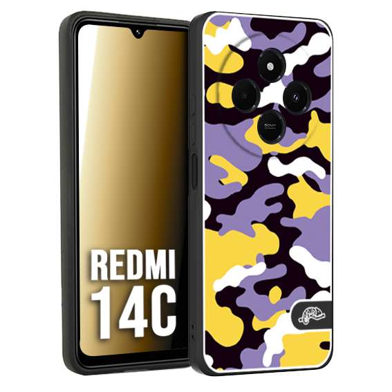 CUSTOMIZZA - Custodia cover nera morbida in tpu compatibile per Xiaomi Redmi 14C camouflage mimetico militare viola lilla giallo
