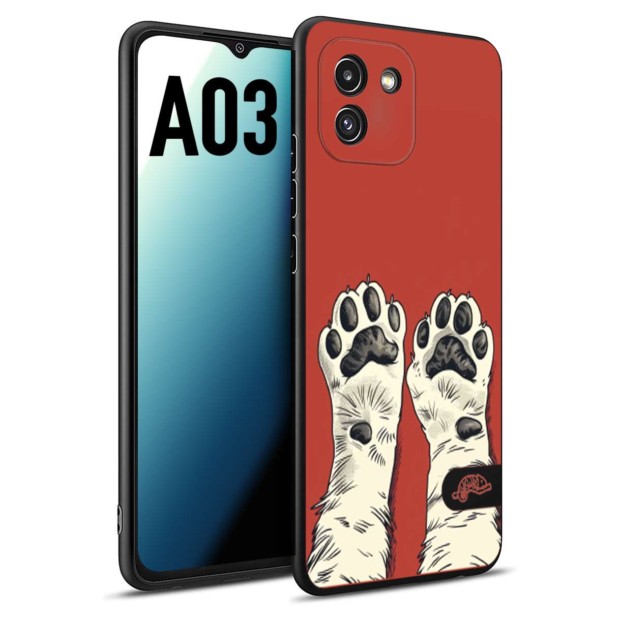 CUSTOMIZZA - Custodia cover nera morbida in tpu compatibile per Samsung A03 zampe di gatto cat paws rossa red disegnata fumetto cartoon