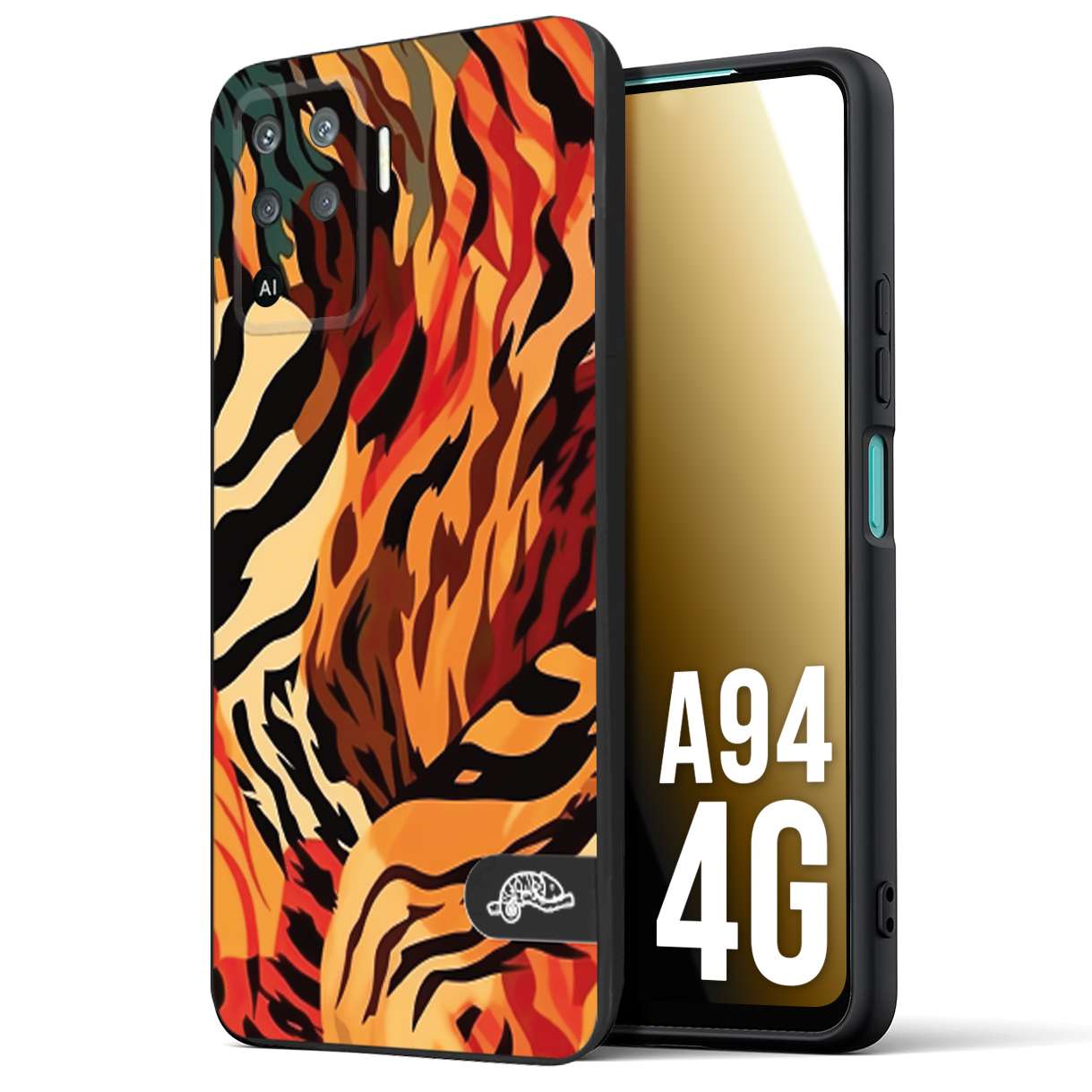 CUSTOMIZZA - Custodia cover nera morbida in tpu compatibile per Oppo A94 4G leopardato maculato tigrato tiger colorata gialla rossa arancio