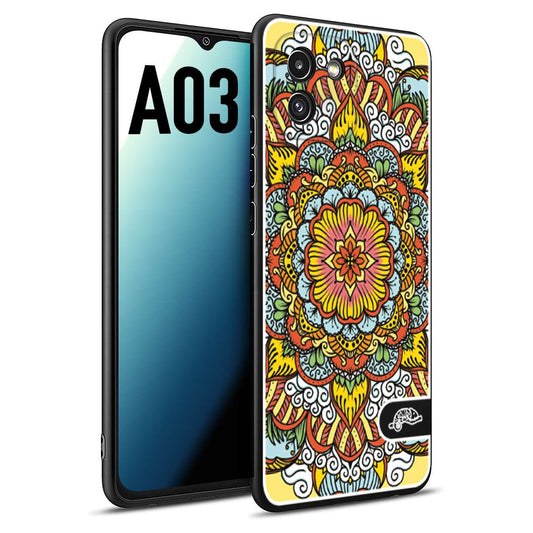 CUSTOMIZZA - Custodia cover nera morbida in tpu compatibile per Samsung A03 mandala colorato fiore nuvole arancione