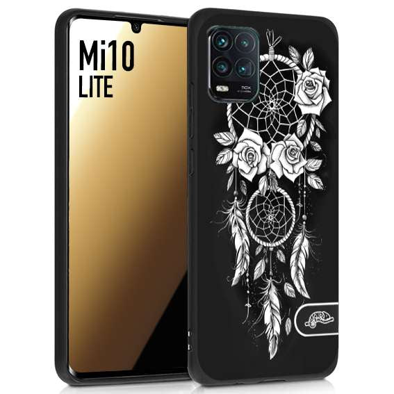 CUSTOMIZZA - Custodia cover nera morbida in tpu compatibile per Xiaomi Mi 10 LITE acchiappasogni dreamcatcher black and white bianco a rilievo disegnato tattoo tatuaggio