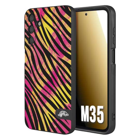 CUSTOMIZZA - Custodia cover nera morbida in tpu compatibile per Samsung M35 zebrata maculata a rilievo soft touch donna fucsia gialla
