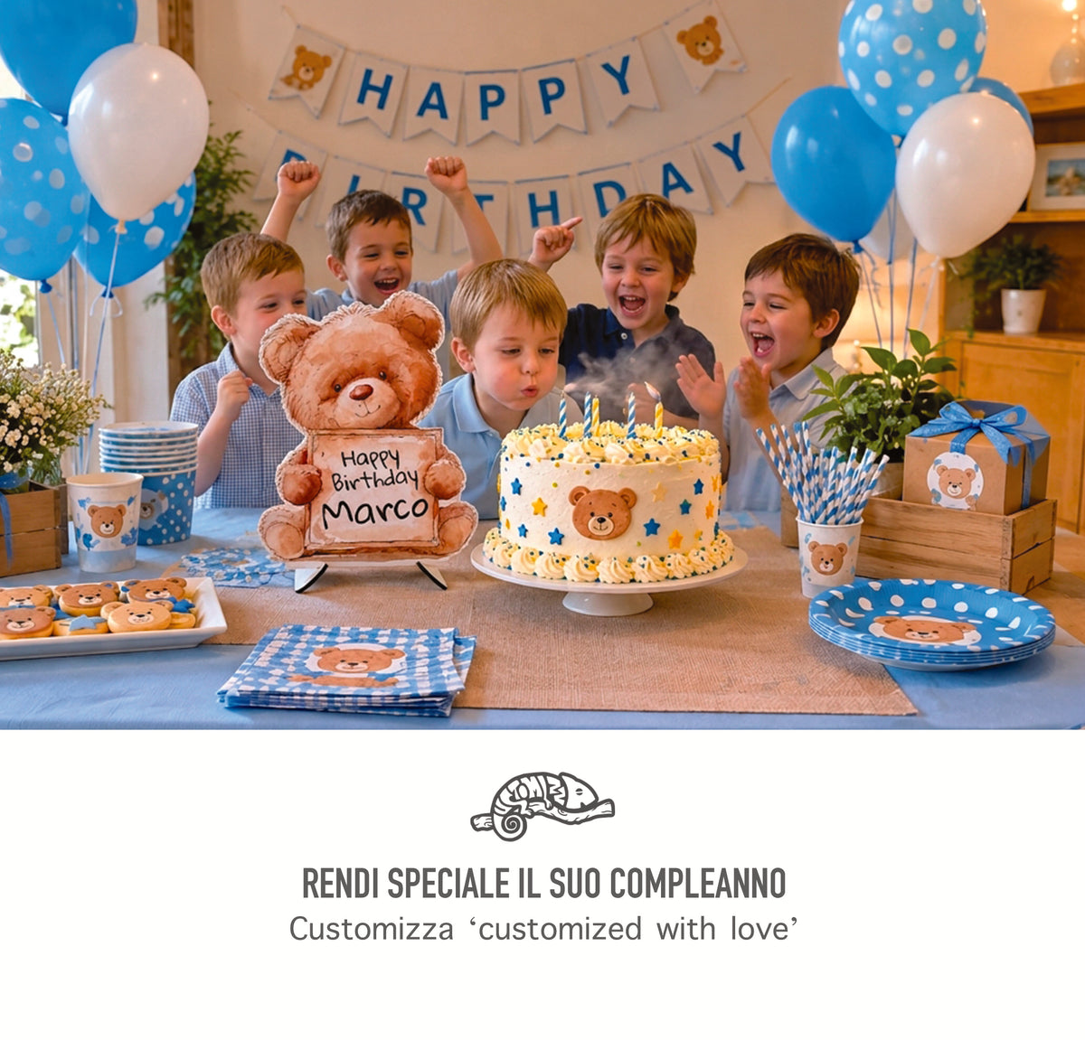Quadro Sagomato in Legno MDF 4 mm Personalizzato con Nome per Foto Decorazione Torta e Tavolo Festa di Compleanno Fatto a Mano Design Orsetto Peluche