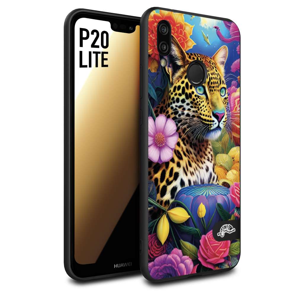 CUSTOMIZZA - Custodia cover nera morbida in tpu compatibile per Huawei P20 LITE astratti donna flower fantasia leopardo ghepardo animali colorati