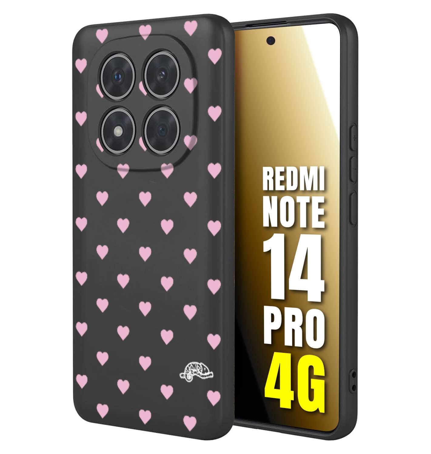 CUSTOMIZZA - Custodia cover nera morbida in tpu compatibile per Xiaomi Redmi Note 14 PRO 4G cuori pois rosa su nero donna pin up vintage