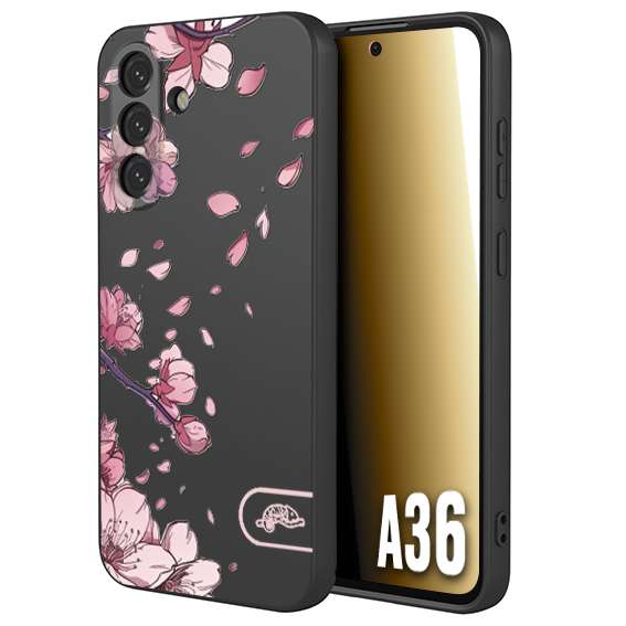 CUSTOMIZZA - Custodia cover nera morbida in tpu compatibile per Samsung A36 giapponese fiori di ciliegio in fiore a rilievo disegnata tattoo