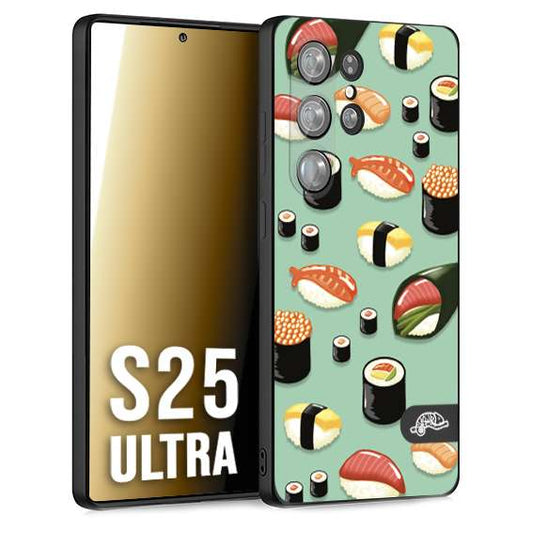 CUSTOMIZZA - Custodia cover nera morbida in tpu compatibile per Samsung S25 ULTRA sushi disegni giapponese nighiri acquamarina verde