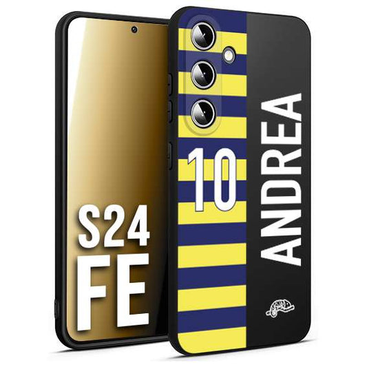 CUSTOMIZZA - Custodia cover nera morbida in tpu compatibile per Samsung S24 FE personalizzata calcio football nome e numero calciatori giallo blu