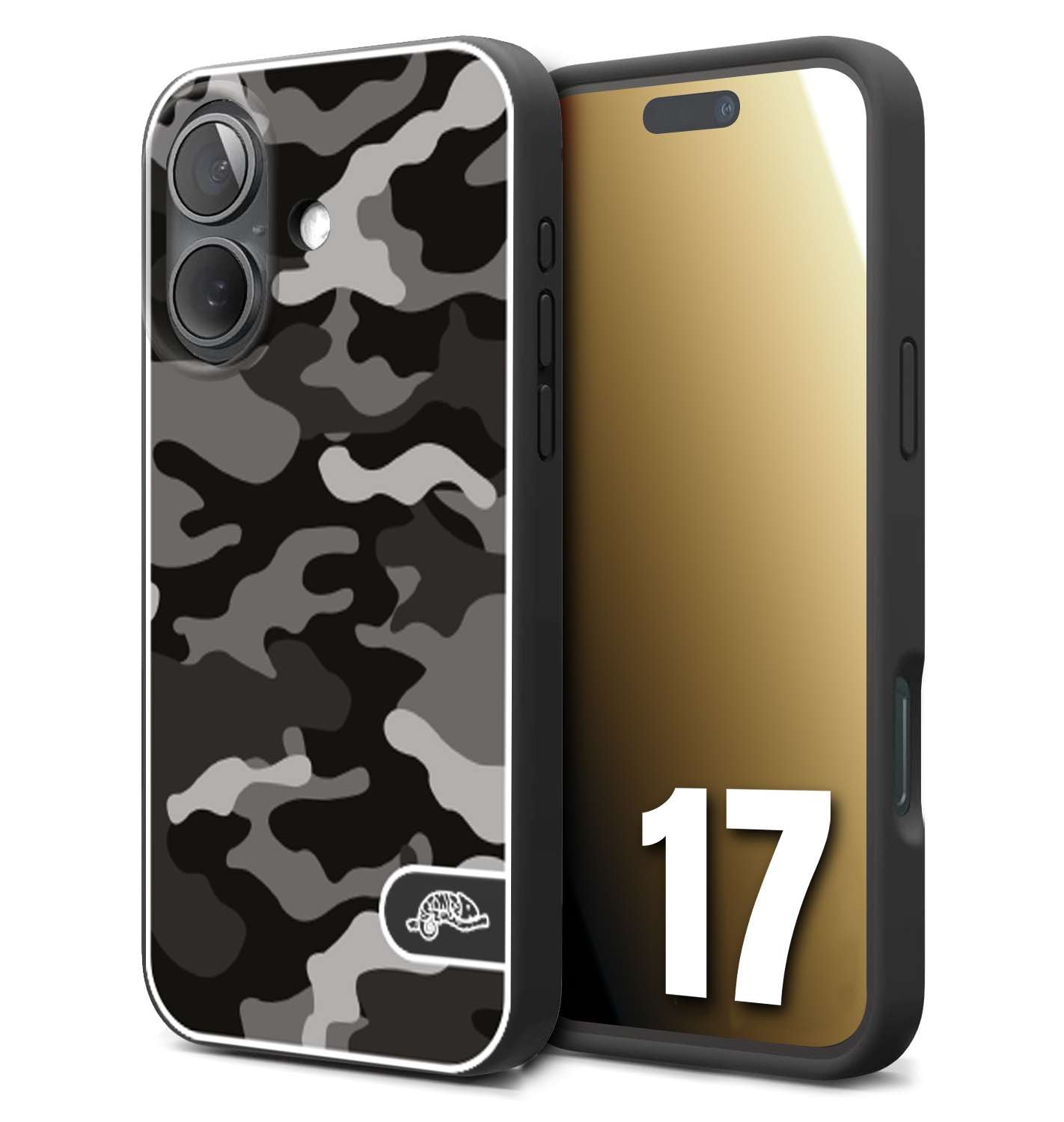 CUSTOMIZZA - Custodia cover nera morbida in tpu compatibile per iPhone 17 camouflage mimetico militare nero black grigio