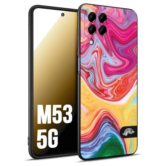 CUSTOMIZZA - Custodia cover nera morbida in tpu compatibile per Samsung M53 5G colorata fantasia vortice marmo onde verde fucsia gialla