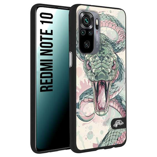 CUSTOMIZZA - Custodia cover nera morbida in tpu compatibile per Xiaomi Redmi Note 10 snake pink green serpente tatuaggio tattoo disegnato a mano